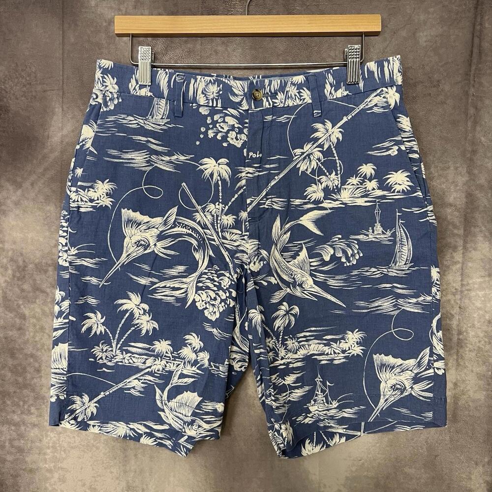 Polo Ralph Lauren Linen‎ Blend Men Size 32 Hawaiian Sword Fish Sail Boat Shorts